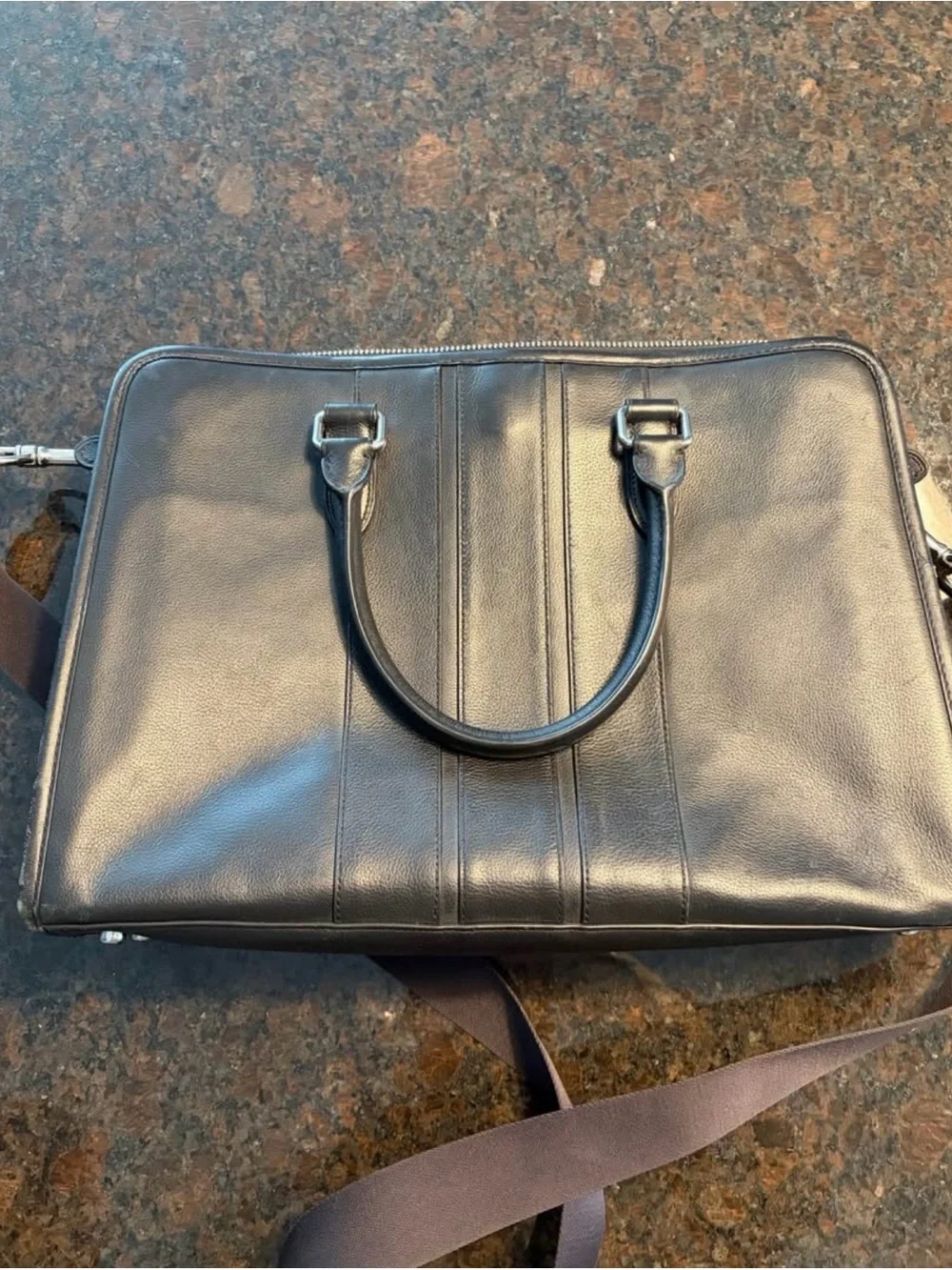Coach Black Leather Laptop Briefcase with Shoulder Strap